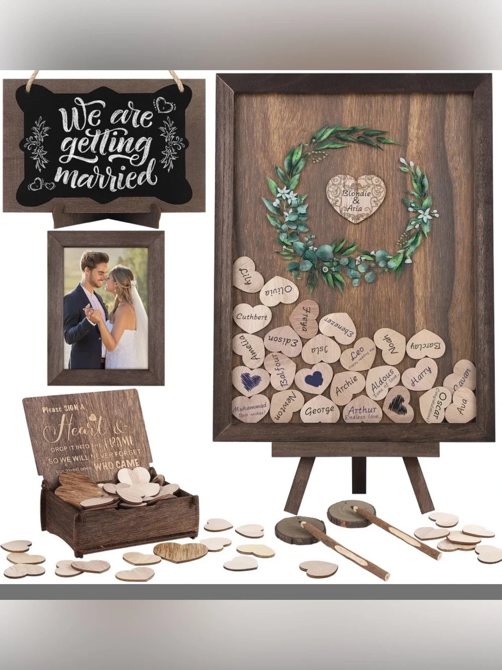 Wedding Guest Book Alternative Drop Top Frame Heart Drop Wood Guest Book